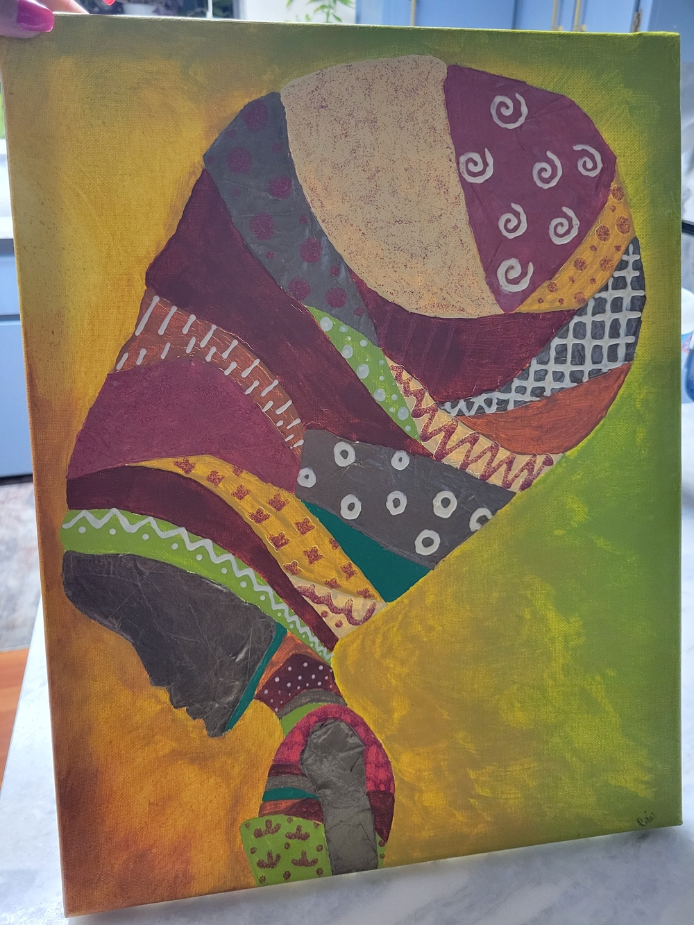 Hand painted African Woman profile Raised Texture